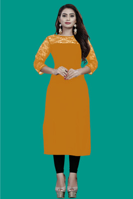 Maheshvi Women Solid Straight Kurta(Yellow)