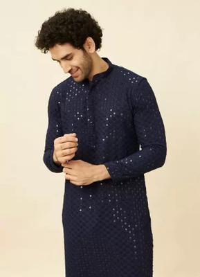 GRATIVO CREATION Men Embellished, Self Design Straight Kurta(Dark Blue)