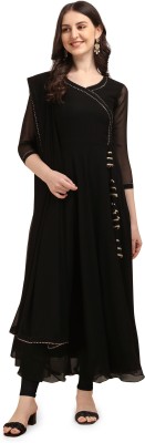 HESVI Women Solid Anarkali Kurta(Black)