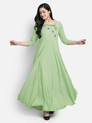 YELLOW FAB Women Self Design Anarkali Kurta(Light Green)