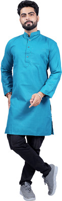 Kripto Katrox Men Solid A-line Kurta(Light Blue)