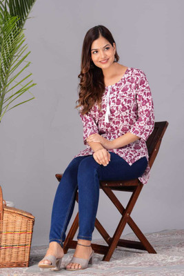 GHUMMAN SONAKSHI Women Floral Print Straight Kurta(Pink)