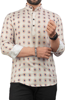 Sedum Sestri Men Printed Straight Kurta(Beige)