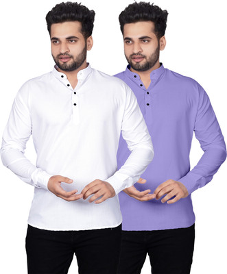 Kavyangle Creation Men Solid Straight Kurta(White, Blue)