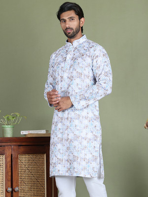 ANOUK Men Printed Straight Kurta(Blue)
