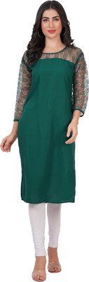 Good Straders Women Solid Straight Kurta(Green)