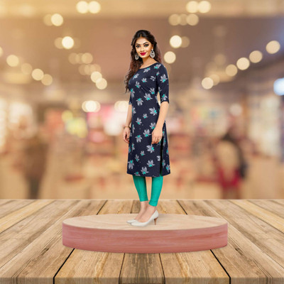 HouseOfCommon Women Printed Straight Kurta(Dark Blue)