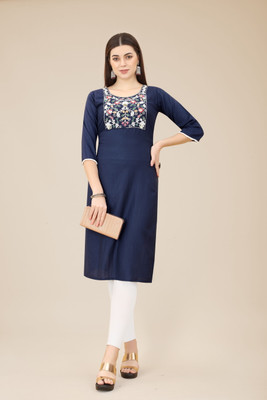 vairagee Women Embroidered Straight Kurta(Blue)