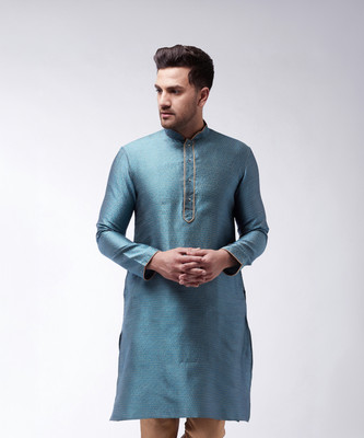 VASTRAMAY Men Woven Design Straight Kurta(Blue)