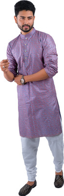 DRESSED UP DIVAS Men Self Design Straight Kurta(Purple)