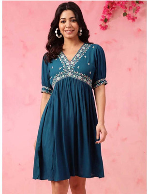 TIYASQA Women Embroidered Ethnic Dress Kurta(Blue)