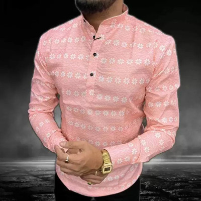 shopybuckett Men Printed Straight Kurta(Pink)