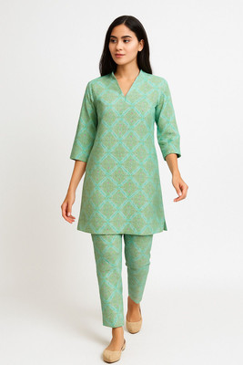 BLUESQUARE Women Printed A-line Kurta(Light Green)