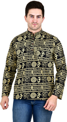LDHSATI Men Printed Straight Kurta(Gold)