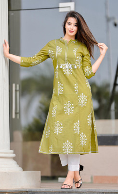 Rimeline Women Printed, Self Design Straight Kurta(Green)