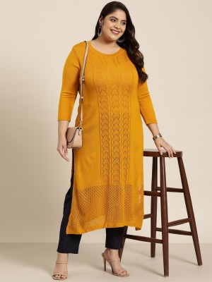 Sztori Women Solid Straight Kurta(Yellow)