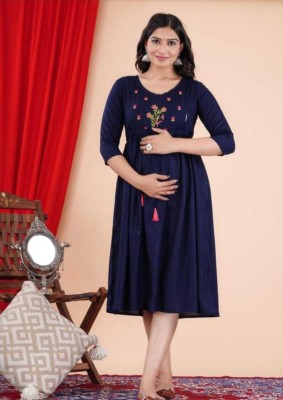 AK ENTERPRISE Women Embroidered Anarkali Kurta(Dark Blue)