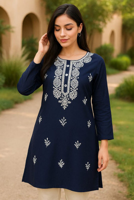 RUDRA LIFESTYLE Women Dyed/Ombre A-line Kurta(Dark Blue)