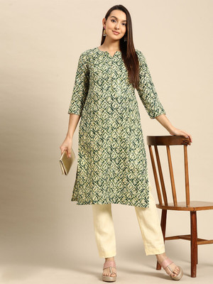 ANOUK Women Printed Straight Kurta(Green)