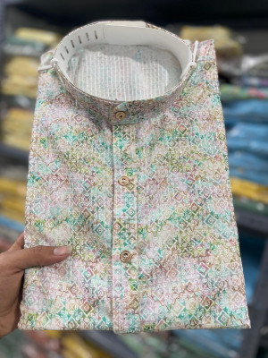 PINK WISH Men Printed Straight Kurta(Multicolor)