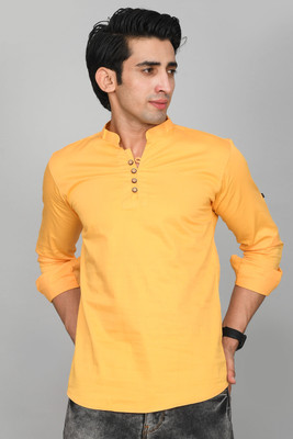 WearCulture Men Solid Straight Kurta(Yellow)
