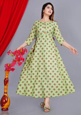 URESA Women Printed Anarkali Kurta(Light Green)