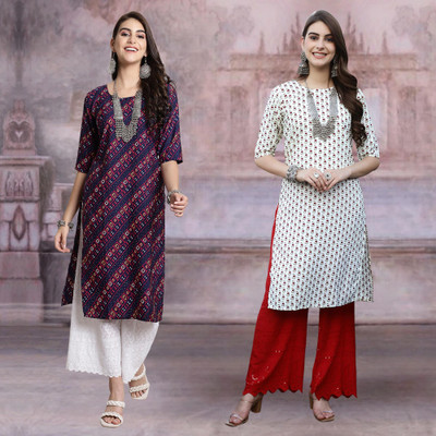 Moda Rapido Women Printed Straight Kurta(Multicolor)