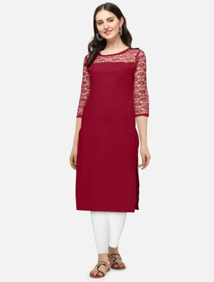 ALJADID Women Solid Straight Kurta(Maroon)