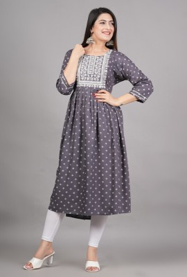 JAFFRY EMBROIDERY Women Embroidered Straight Kurta(Grey, White)