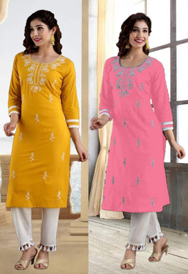 SISTO Women Chikan Embroidery A-line Kurta(Multicolor)
