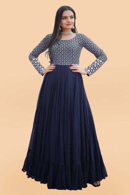 YARITZA FASHION Women Embroidered Gown Kurta(Dark Blue)