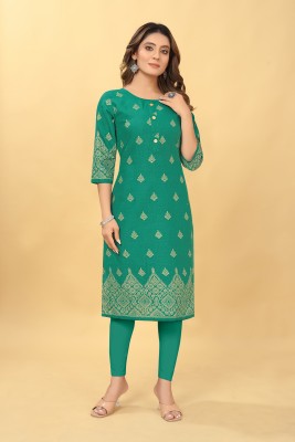 KETAKI FASHION Women Printed Straight Kurta(Green, Gold)