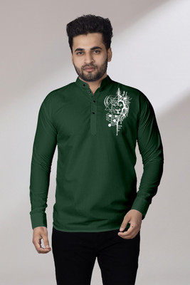 Kavyangle Creation Men Printed Straight Kurta(Green)