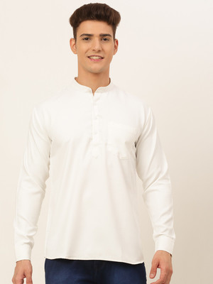 Jompers Men Solid Straight Kurta(White)