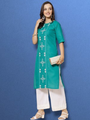 VINH FASHION Women Embroidered Straight Kurta(Light Green)