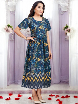 RITIJYA Women Printed A-line Kurta(Blue)