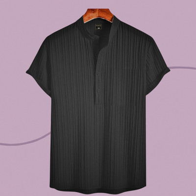 Looksky Men Self Design A-line Kurta(Black)
