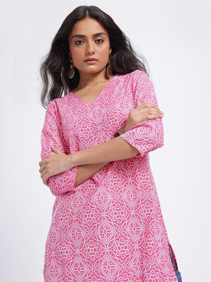 Anouk Rustic Women Bandhani Straight Kurta(Pink)