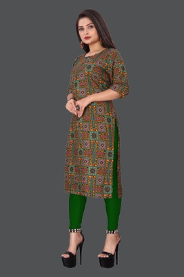 shilpa synthetic Women Printed Flared Kurta(Green)