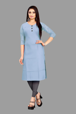 Coft Women Solid, Self Design Straight Kurta(Blue)
