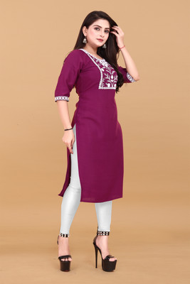 AKK Enterprise Women Embroidered A-line Kurta(Purple)