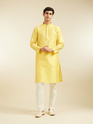 DIWAS by Manyavar Men Self Design Straight Kurta(Yellow)