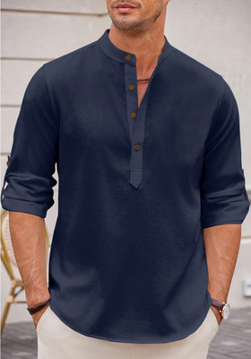 zbio Men Solid Straight Kurta(Dark Blue)