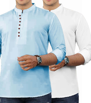 CROWNTAIL Men Solid Straight Kurta(Light Blue)