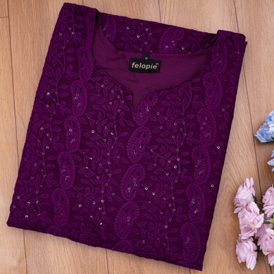 Umoly Women Self Design Straight Kurta(Purple)