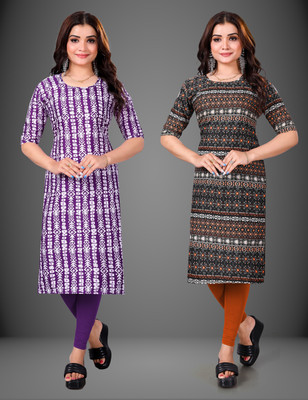 MOBHISA Women Printed Straight Kurta(Orange)