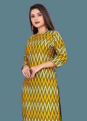 RIDDHI COLLECTION MALL Women Printed Straight Kurta(Dark Green, Light Green, Yellow)