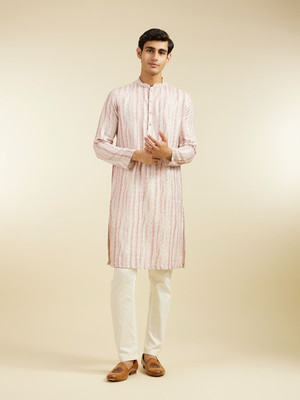DIWAS by Manyavar Men Printed Straight Kurta(Pink)