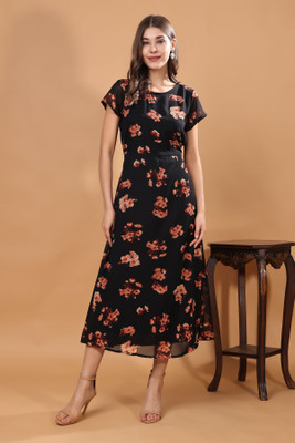 Kaina Creations Women Floral Print Gown Kurta(Black)