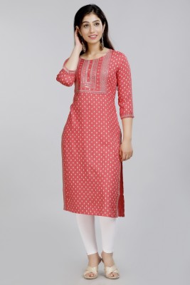 Anayra Creation Women Printed, Embellished Straight Kurta(Pink)